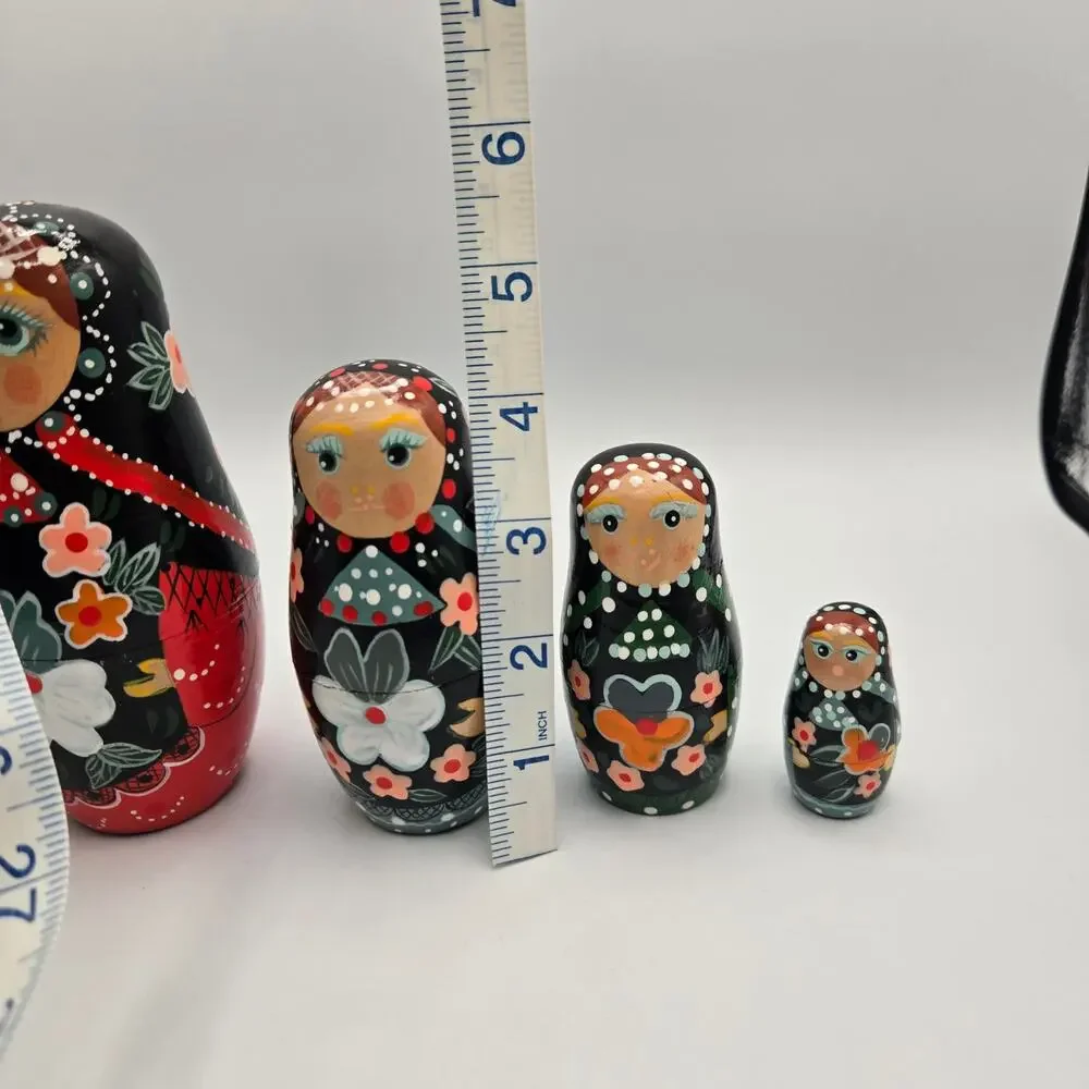Vintage 5 Piece Russian Nesting Stacking Dolls Painted Floral Handmade